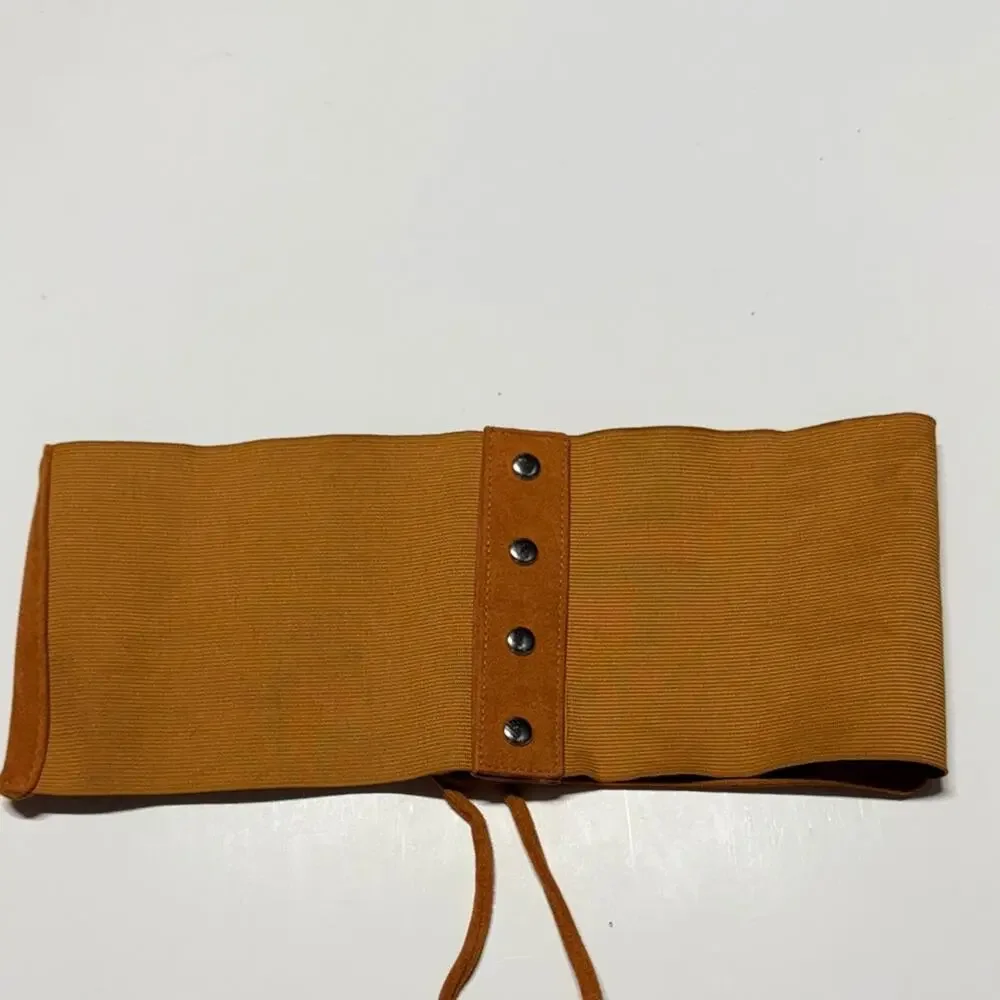 Faux Suede Lace-Up Corset Belt Tan Small